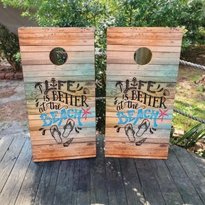 WATERPROOF & NON FADING Cornhole Wraps /  Life Is Better at the Beach /Custom Gift /Personalized Cornhole Wrap / Custom Beach Wedding
