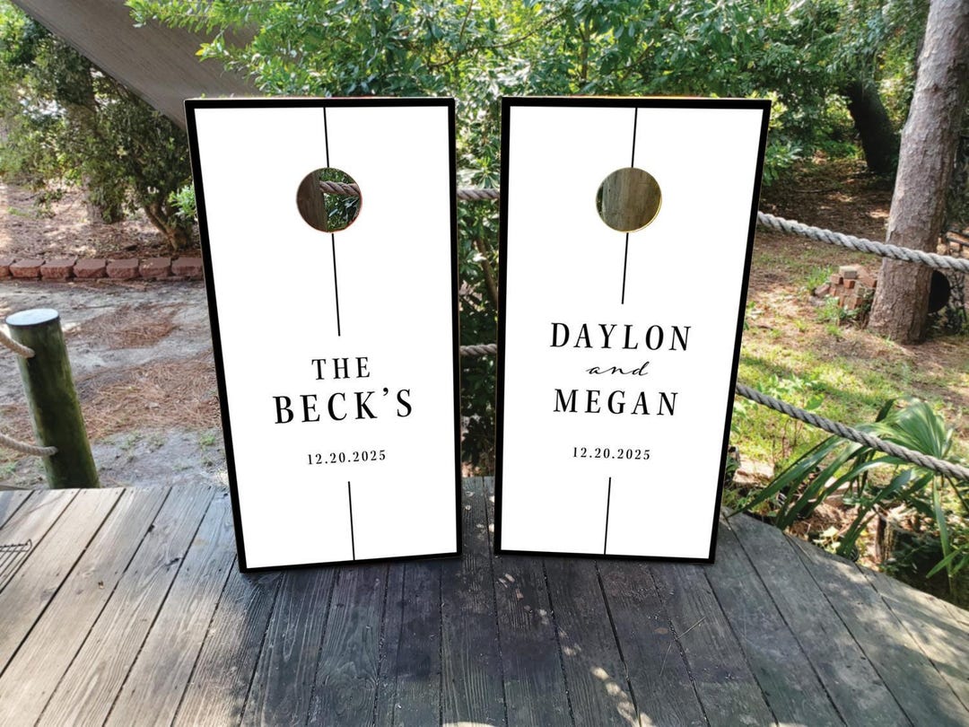 Custom Wedding Cornhole Wraps and Boards / Black and White Design