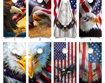 CHOOSE YOUR DESIGN! 2 Waterproof Cornhole Wraps / United States Flag Design / Laminated / Easy to Apply / Cornhole Skins  / Patriotic / Gift