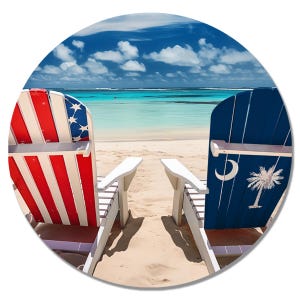 WATERPROOF Sticker: South Carolina Flag & USA Beach Chairs / Golf Cart Decals / Laptop Decals / Stickers for Tumbler / Car and Truck Decals