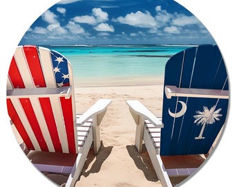 WATERPROOF Sticker: South Carolina Flag & USA Beach Chairs / Golf Cart Decals / Laptop Decals / Stickers for Tumbler / Car and Truck Decals