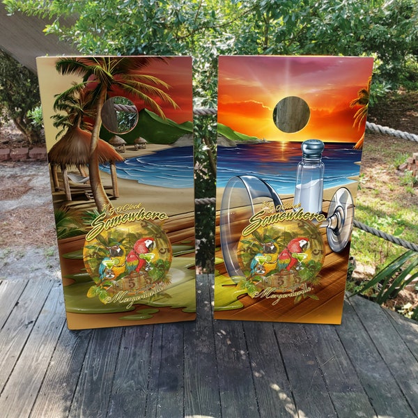 WATERPROOF & NON FADING Cornhole Board Wraps - Beachy Cornhole Board Wraps - Easy to Install, Decals, Custom Design, Ocean, Sunset, Vacation