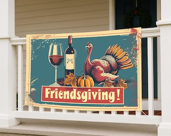 Friendsgiving Banner - Retro Vinyl Banner for Friendsgiving Party