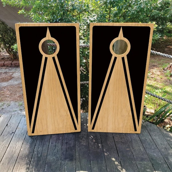 WATERDICHTE EN NIET-VERVANGENDE Cornhole Board Wraps - Zwart houtnerfontwerp - Eenvoudig aan te brengen, gelamineerd, weerbestendig, custom cornhole-ontwerpen