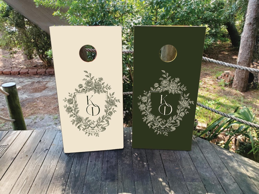 Wedding Cornhole Board Wraps Custom Cream And Dark Green Etsy 