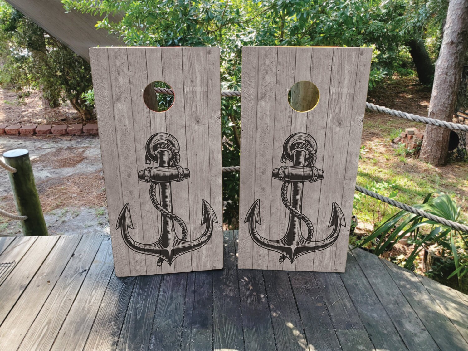 WATERPROOF & NON FADING Cornhole Wraps /Nautical Wood Grain / Beach Decor / Custom Gift / Personalized Cornhole Wrap / Custom Beach Wedding