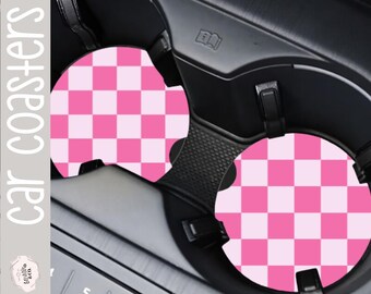 Pink Checkered Car Coaster