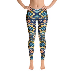 Navajo Indian Tribal Print Patroon Leggings voor vrouwen met roze kolibries - Ideaal voor dagelijks gebruik Fitness Workout of Yoga