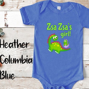 Zsa Zsa&#39;s Girl Cute Grandma Name Dinosaur Baby Bodysuit, Tshirt or Toddler Shirt for a Polish Grandmother Gift or Pregnancy Announcement