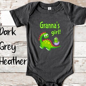 Granna&#39;s Girl Cute Grandma Name Dinosaur Baby Bodysuit, Tshirt or Toddler Shirt for a Special Grandmother Gift or Pregnancy Announcement