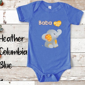 Baba Loves Me Cute Grandma Name Elephant Baby Bodysuit, Tshirt or Toddler Shirt Serbian Ukrainian Grandmother Gift, Pregnancy Reveal