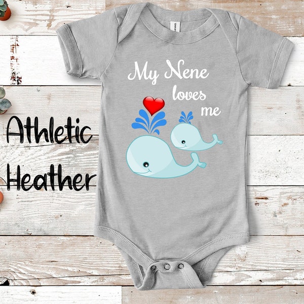 Nene Loves Me Cute Whale Baby Bodysuit, Tshirt or Toddler Shirt Special Grandmother Gift or Pregnancy Reveal Announcement