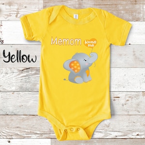 Memom Loves Me Cute Grandma Named Elephant Baby Bodysuit, Tshirt or Toddler Shirt Special Grandmother Gift or Pregnancy Reveal Announcement