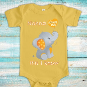 Nonna Loves Me Cute Grandma Name Elephant Baby Bodysuit Unique Grandmother Gift for Granddaughter or Grandson or Pregnancy Announcement