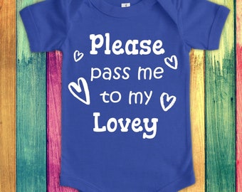 Pass Me To Lovey Cute Grandma Baby Bodysuit, Tshirt or Toddler Shirt Special Grandmother Gift or Pregnancy Announcement