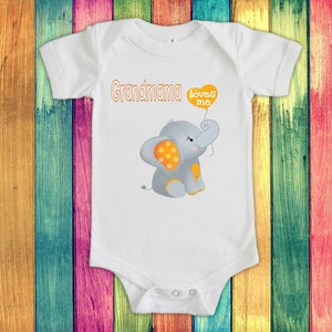 Grandmama Loves Me Cute Grandma Name Elephant Baby Bodysuit, Tshirt or Toddler Shirt Special Grandmother Gift or Pregnancy Reveal