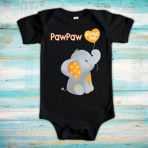 PawPaw Loves Me Grandpa Name Elephant Baby Bodysuit Unique Grandfather Gift Idea for Granddaughter or Grandson - Can Be Custom Personalized