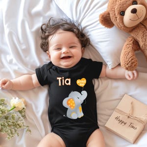 Tia Loves Me Cute Aunt Name Elephant Baby Bodysuit, Tshirt or Toddler Shirt Mexican Spanish Aunt Gift or Pregnancy Reveal Announcement