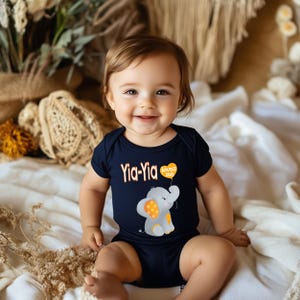 Yia-Yia Loves Me Cute Grandma Name Elephant Baby Bodysuit, Tshirt or Toddler Shirt Greek Grandmother Gift or Pregnancy Reveal Announcement