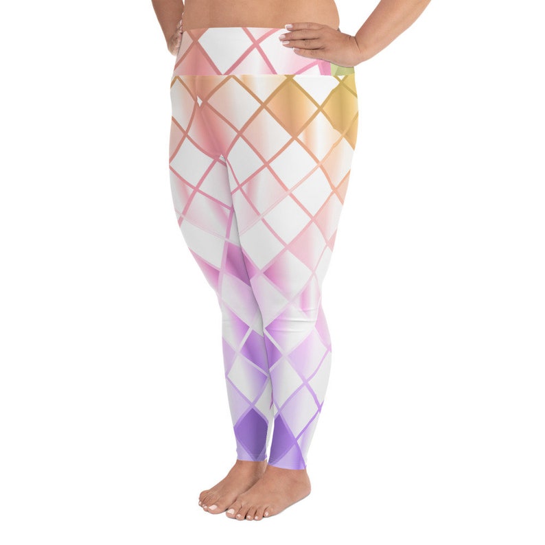 Great for Comfortable Everyday Wear Fitness Workout or Yoga Pink Purple Gold Diamond Geometric Pattern Plus Size Leggings for Women