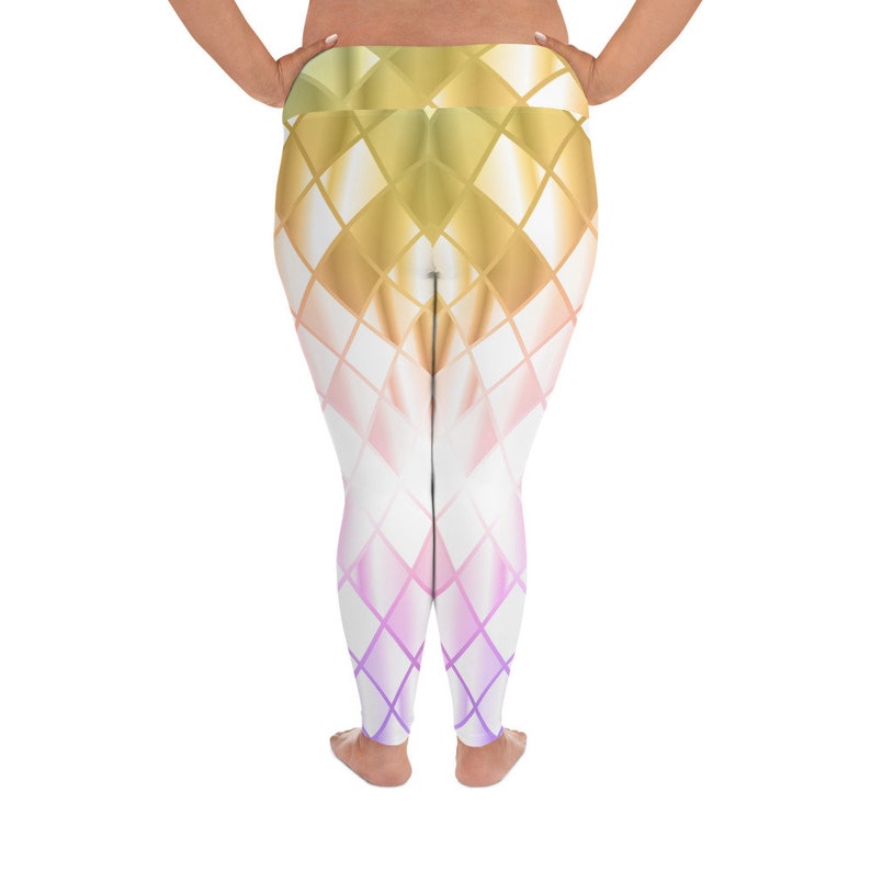 Great for Comfortable Everyday Wear Fitness Workout or Yoga Pink Purple Gold Diamond Geometric Pattern Plus Size Leggings for Women