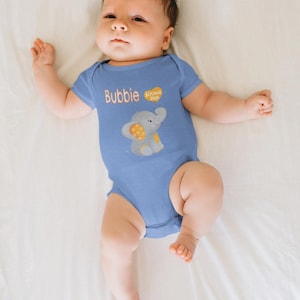 Bubbie Loves Me Cute Grandma Name Elephant Baby Bodysuit, Tshirt or Toddler Shirt Jewish Yiddish Grandmother Gift or Pregnancy Reveal