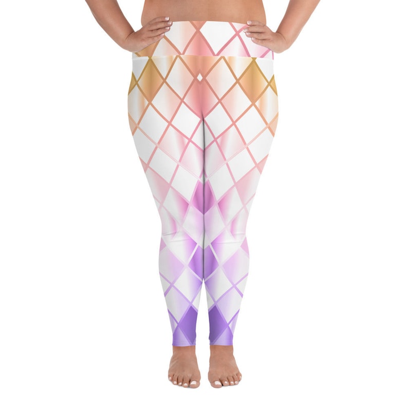 Great for Comfortable Everyday Wear Fitness Workout or Yoga Pink Purple Gold Diamond Geometric Pattern Plus Size Leggings for Women