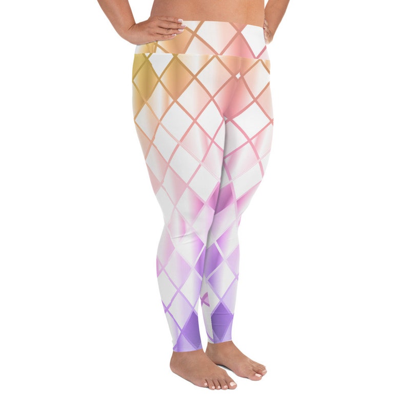 Great for Comfortable Everyday Wear Fitness Workout or Yoga Pink Purple Gold Diamond Geometric Pattern Plus Size Leggings for Women