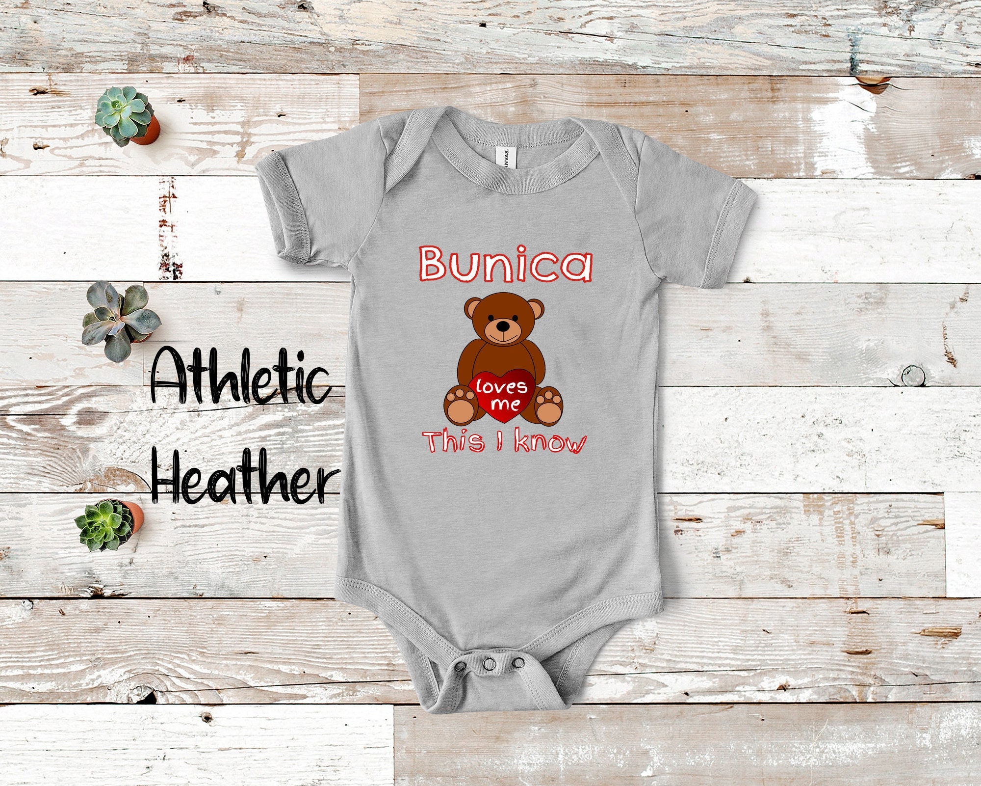Bunica Loves Me Cute Grandma Bear Baby Bodysuit, Tshirt or Toddler Shirt Romania Romanian Grandmother Gift or Pregnancy Reveal Announcement