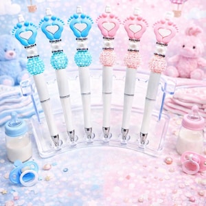 Baby Foot Print Pens – Pink or Blue Beaded Desk Accessory