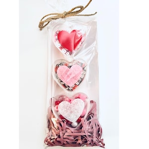 Kit de artesanato de recipientes em formato de coração, mistura de lantejoulas, mistura de argila poli e kit de mistura de miçangas, rosa, vermelho e branco. Cada kit contém 3 corações cheios.