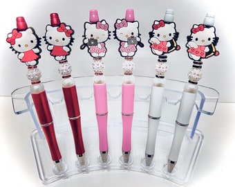 Hello Kitty Inspired Pens| Kitty Pens| Beaded Pens| Gifts| Custom Pens| Planner or Journal Pens| Office And Novelty Pens