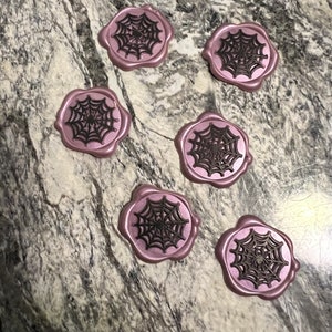 Spider Halloween Wax Seals/Embellisments.  Self Adhesive Wax Seals Perfect For Envelopes journals and more. Purple with Black Spider Web