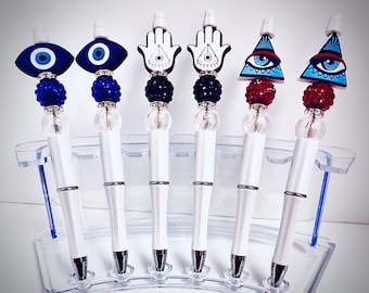 Evil Eye Pens |Custom Beaded Pens l Evil Eye and Hand Pens| Rhinestone Pens | Gifts|Planner or Journal Pens| Office And Novelty Pens