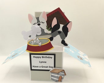 Handmade French bulldog personalised pop up card