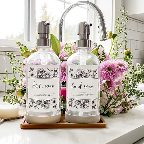 GLASS SOAP DISPENSER With Label & Silicone Sleeve White Soap Etsy