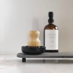 Vegan Bamboo Scrub Brush with Ceramic Dish: Plastic-Free Kitchen Cleaning