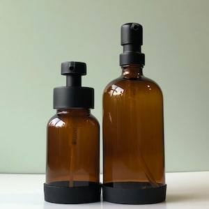 AMBER DISPENSER SET - One 8oz Foaming Soap Dispenser For Foaming Hand Soap Paired With One Regular 16oz Soap Dispenser for Dish Soap