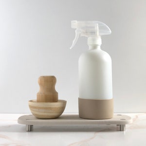 SPRAY BOTTLE - 16 oz White Glass Spray Bottle with Earthy Color Protective Silicone Sleeve for Bathroom or Kitchen