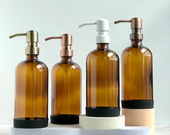 AMBER SOAP DISPENSER, Clear Soap Dispenser, Glass Soap Dispenser, Hand Soap Dispenser, Dish Soap Dispenser