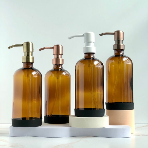 AMBER SOAP DISPENSER, Clear Soap Dispenser, Glass Soap Dispenser, Hand Soap Dispenser, Dish Soap Dispenser