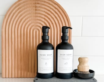 Labeled Glass Soap Dispenser: Black Apothecary Bottle with Silicone Sleeve