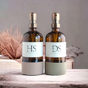 GLASS SOAP DISPENSER with Label & Silicone Sleeve, Monogram Dispenser, Amber Soap Dispenser, Hand Soap Dispenser, Kitchen or Bathroom Decor
