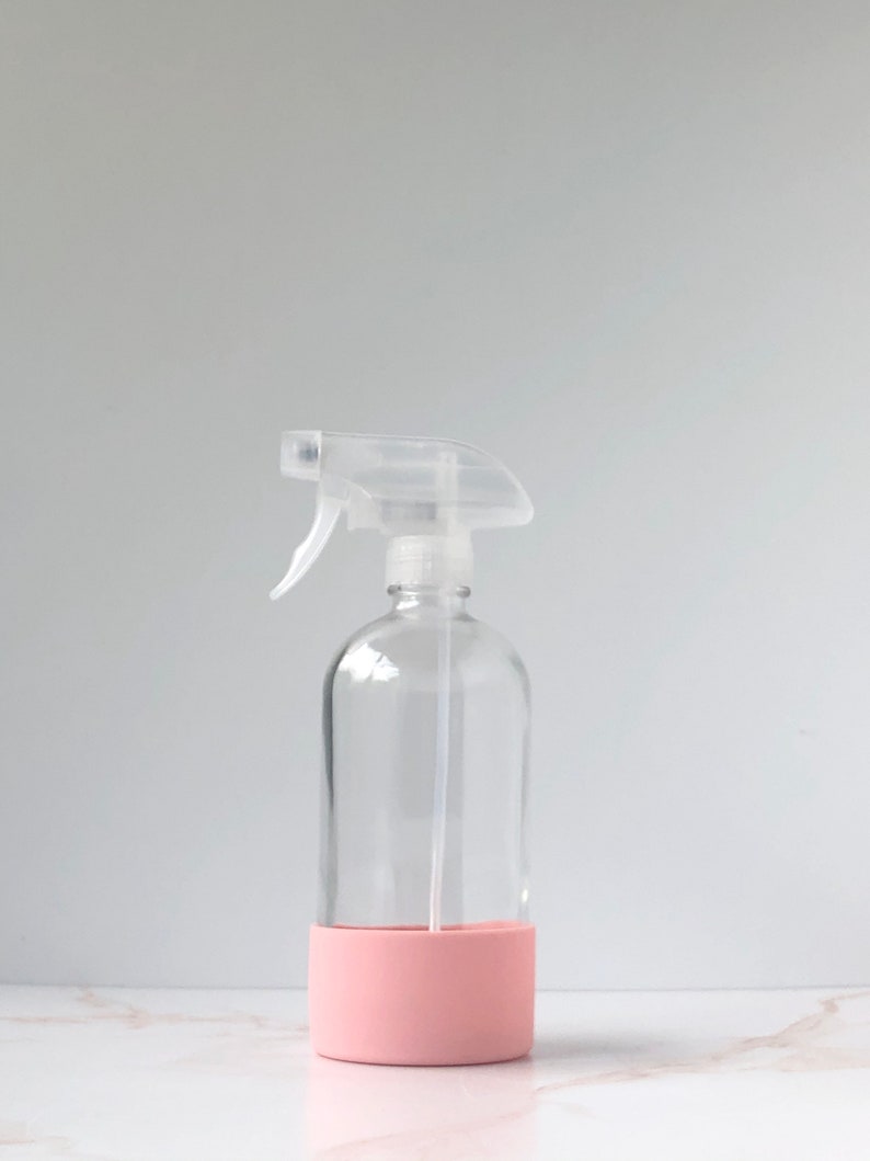 Botella pulverizadora de vidrio transparente: 473 ml con funda de silicona Strawberry Ice Cream