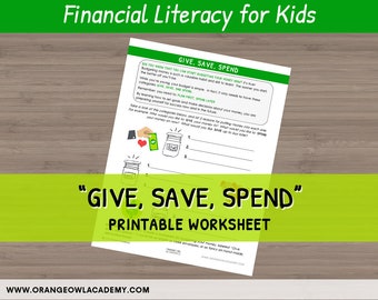 Money Worksheet for Kids - "Give, Save, Spend"
