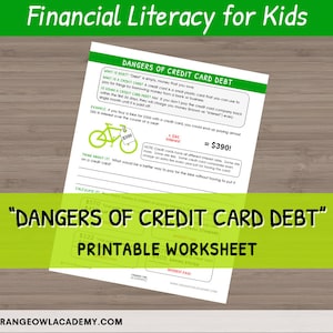 Hoja de trabajo sobre dinero para niños: "Peligros de las deudas de tarjetas de crédito"