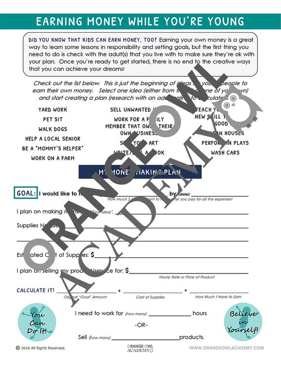 money worksheets for kids earning money series etsy