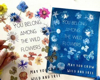 Pressed flowers Cyanotype kit , pressed flower  stencils , Sun printing kit, solar printing , diy art stencil , make your own art.