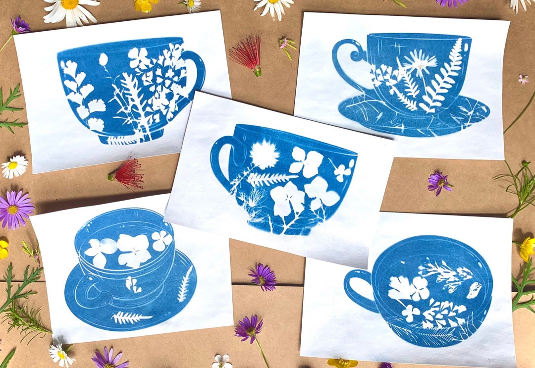 Annickee Kit Cyanotype 30 Feuilles - Papier Impression Solaire 14,8x21cm Pour Créations DIY | 6 Couleurs + Accessoires