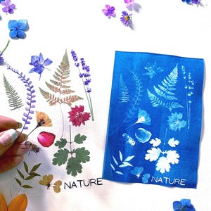 Kit de cianótipo para flores prensadas, estênceis para flores prensadas, kit de impressão solar, impressão solar, estêncil de arte faça você mesmo, faça sua própria arte.